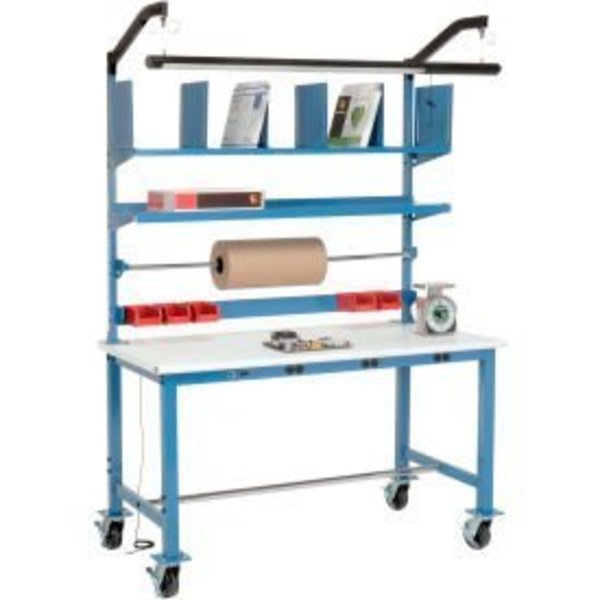 Global Equipment Mobile Packing Workbench W/Riser Kit   Power, ESD Safety Edge 60"W x 30"D 244201AB